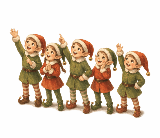 Elves waving at Santa